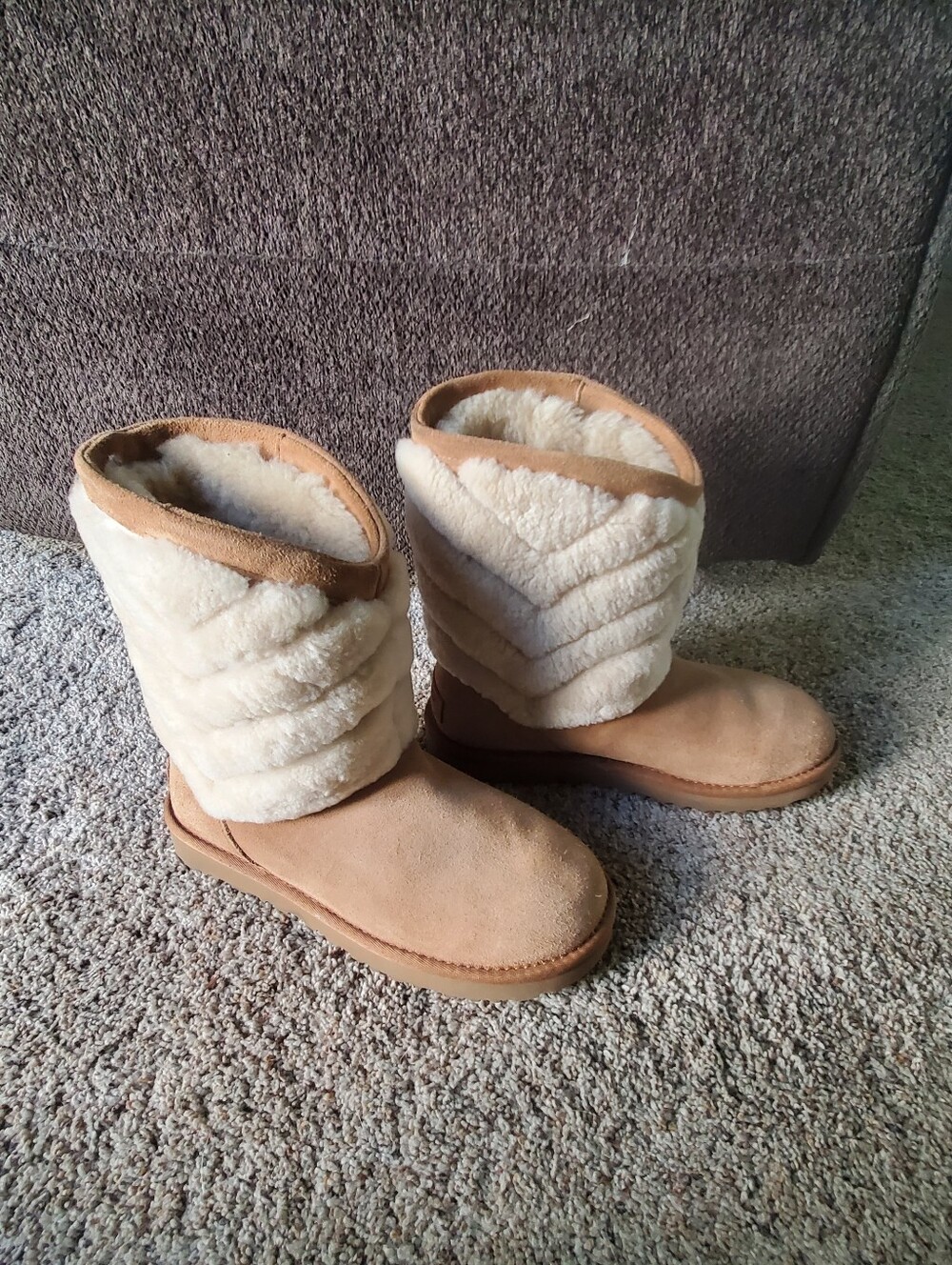 UGG Tan Suede Winter Boots with Cream Faux Shearling